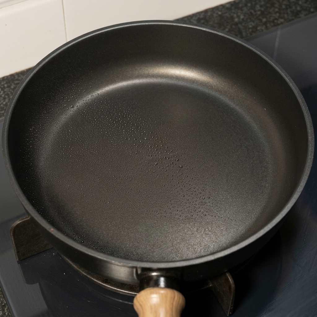 Zwiebeln und Kimchi werden in einer heißen Pfanne angebraten.