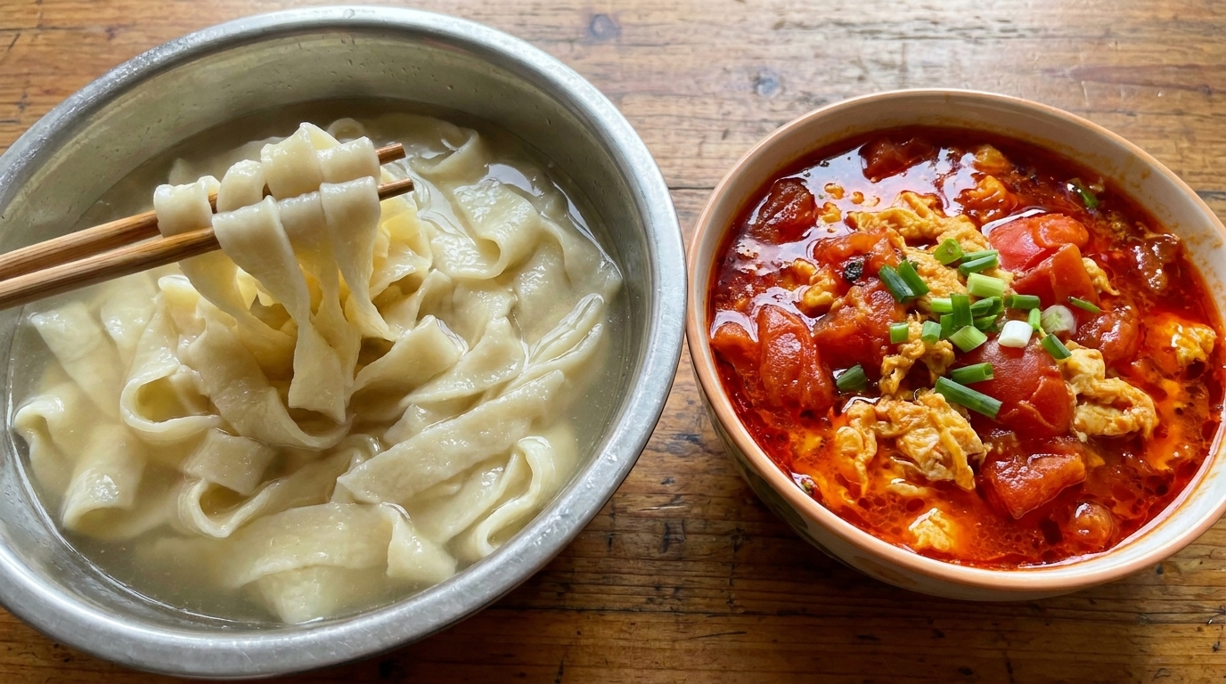 Hausgemachte Zhanshui Mian (Dipped Noodles)