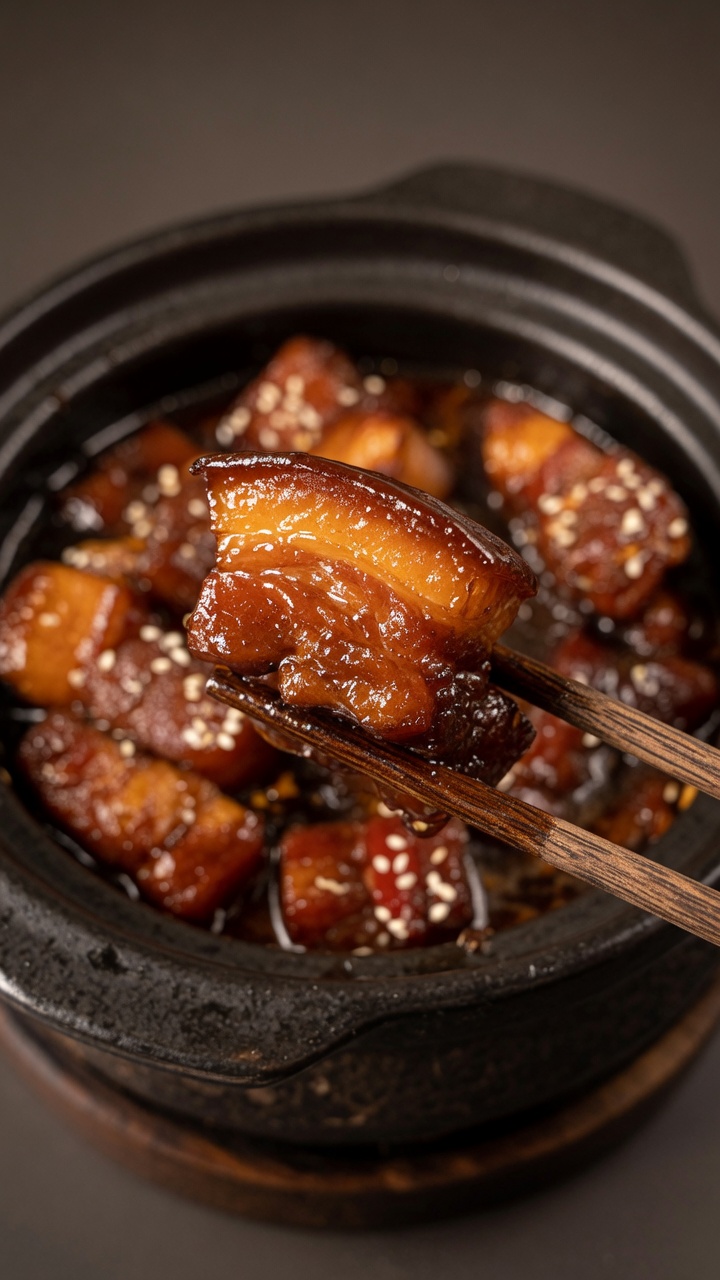 Klassischer geschmorter Schweinebauch mit Sojasauce (Hong Shao Rou)