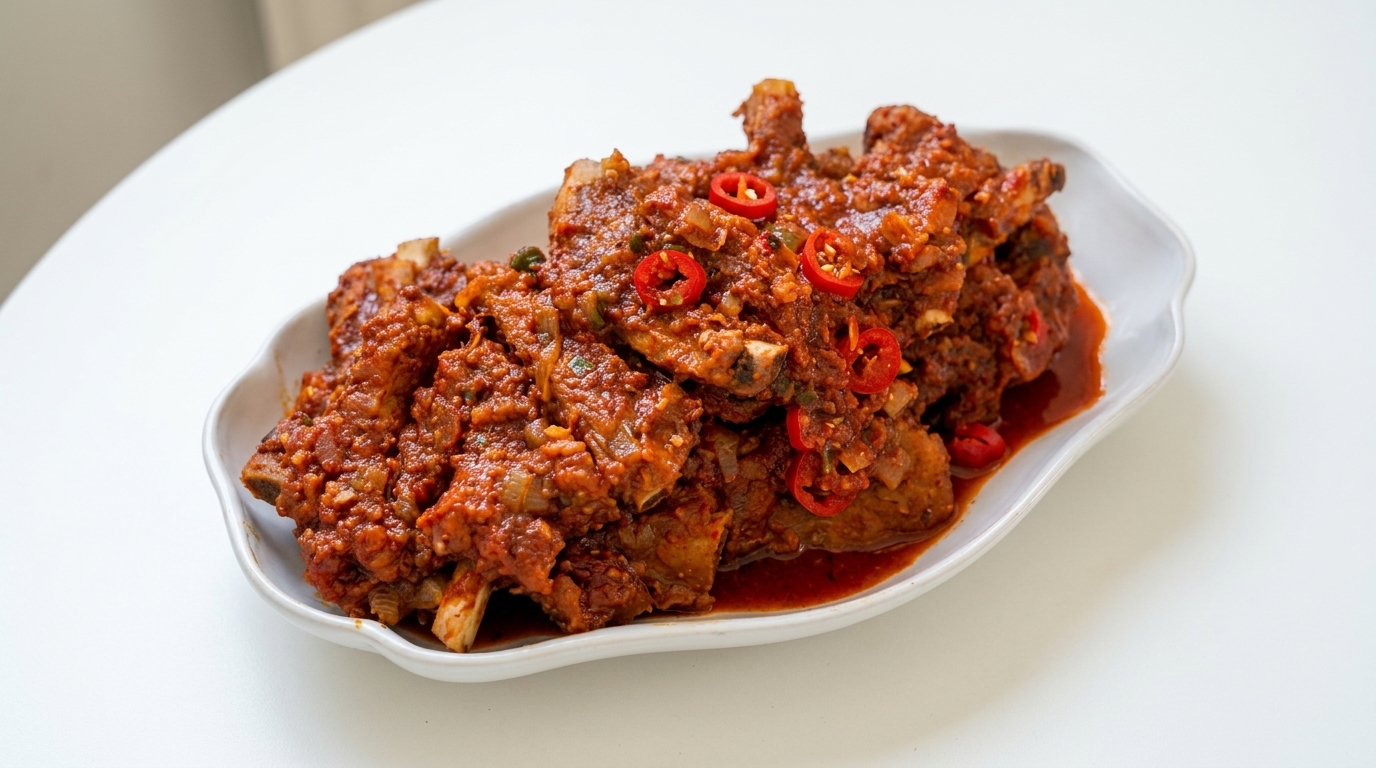 Koreanisch gewürzte geschmorte Schweinerippchen (Dwaeji-galbi-jjim)