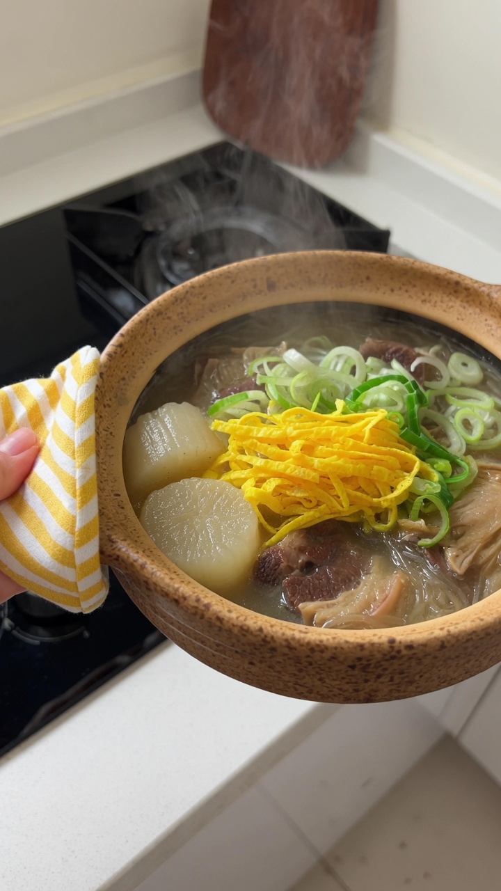 Einfache koreanische Rinderknochensuppe aus dem Reiskocher