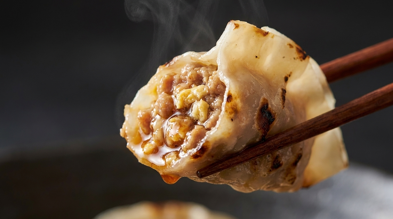 Herzhafte Barbecue-Schweinebauch- und Eier-Dumplings