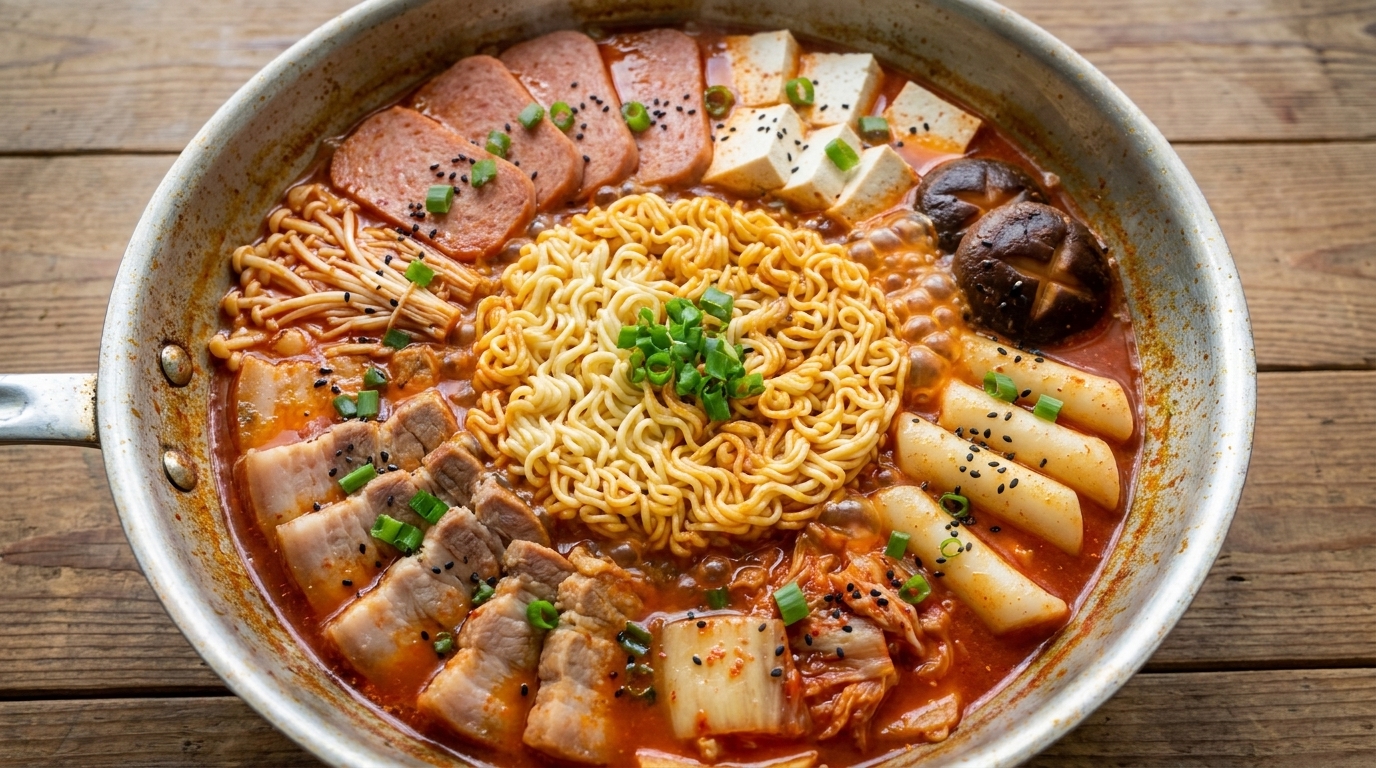 Authentischer Koreanischer Armeeeintopf (Budae Jjigae)