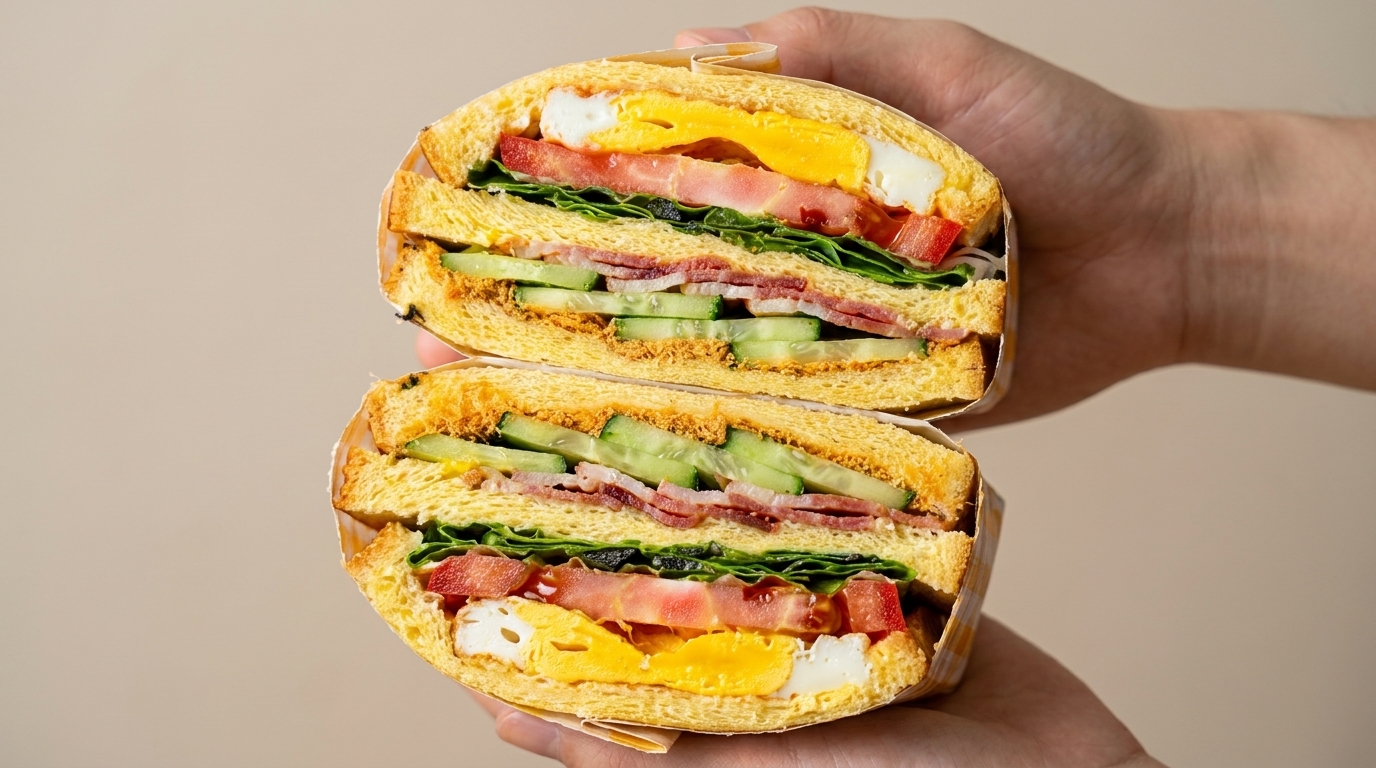 Gebratenes Speck-Sandwich mit mehreren Schichten