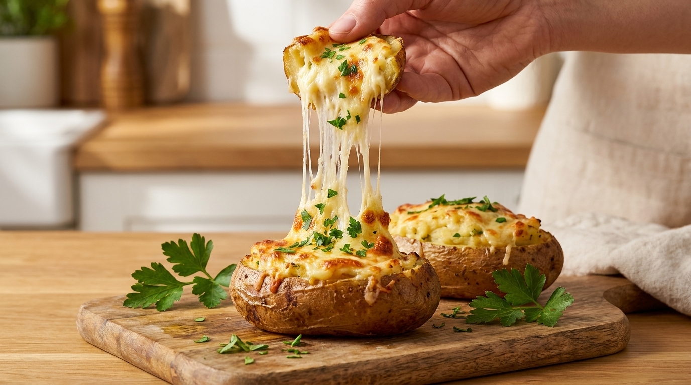 Französische gefüllte Ofenkartoffeln mit Schinken und Käse