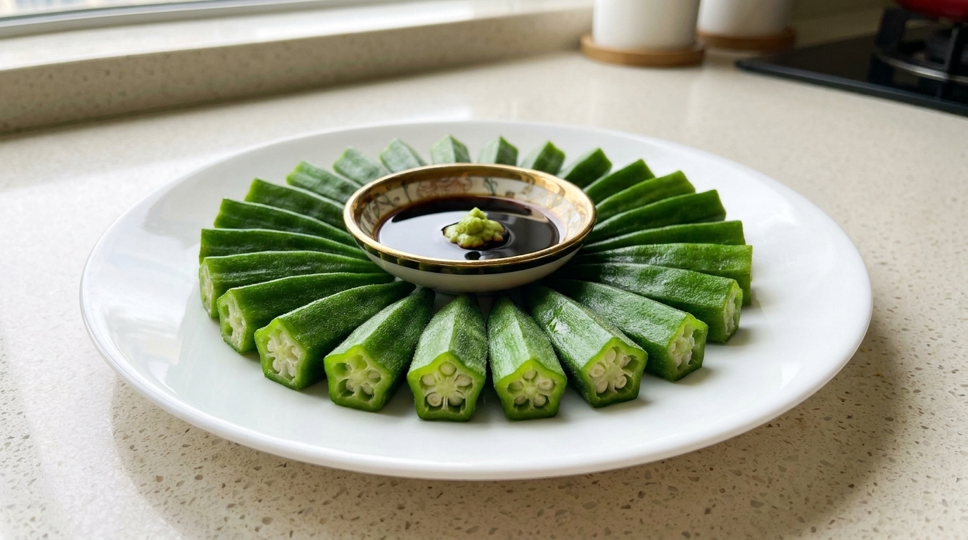 Blanchierter Okra mit Wasabi-Sojasauce