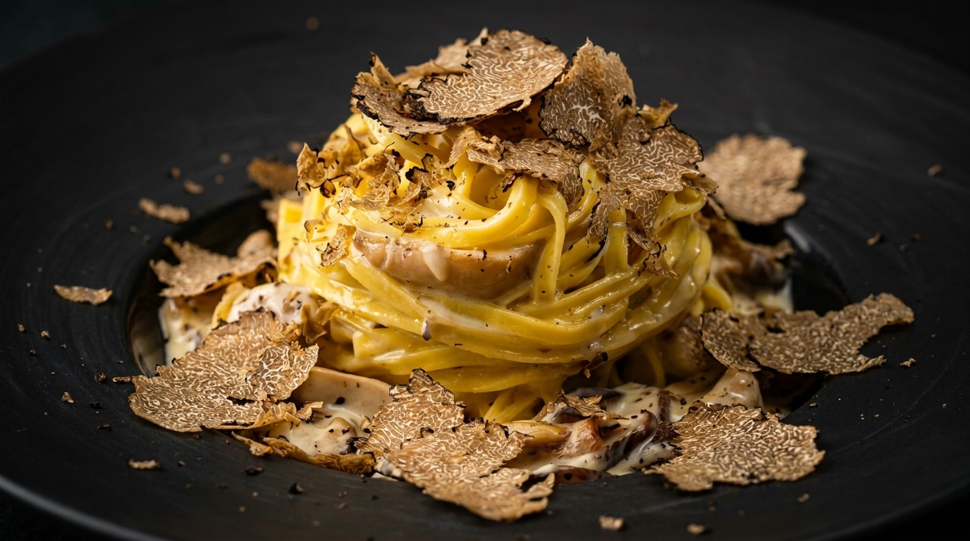 Luxuriöse Schwarze Trüffel- und Pilz-Pasta
