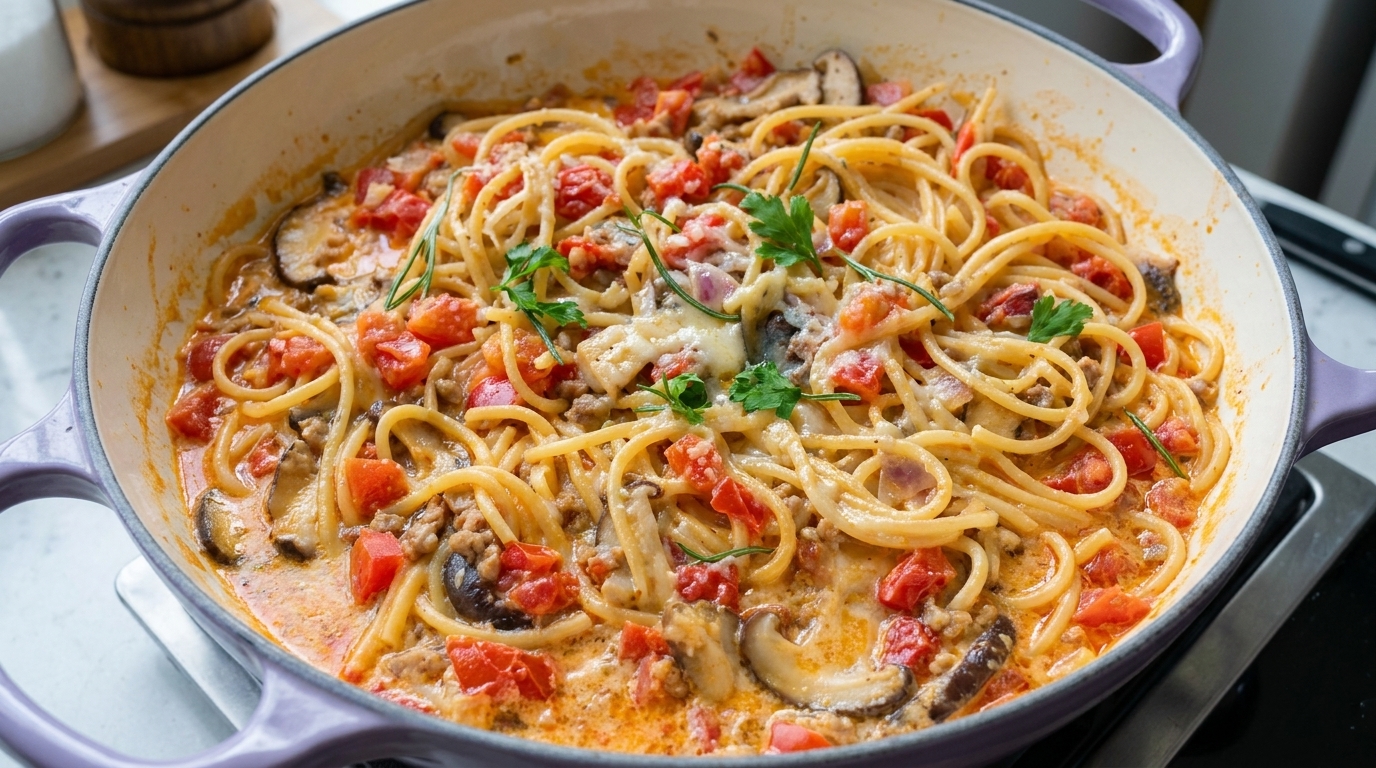 Cremige Tomaten-Pilz-Spaghetti