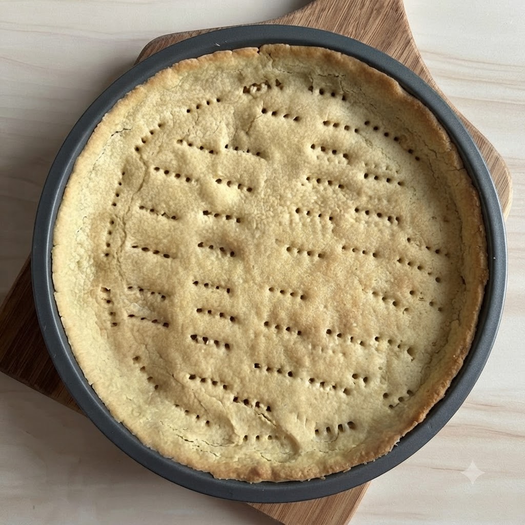 Frische Lachswürfel, die mit einer Küchenzange in einem Tarteboden angerichtet werden.