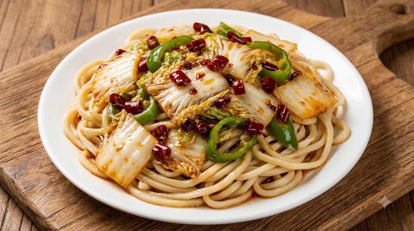 Scharfe Chinesische Kohl-Gemischnudeln (Laanxi-Art)