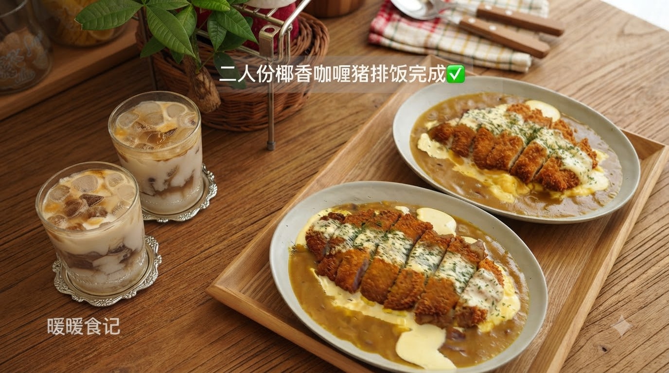 Kokos-Curry mit Schweinekotelett, Reis und Joghurt-Latte