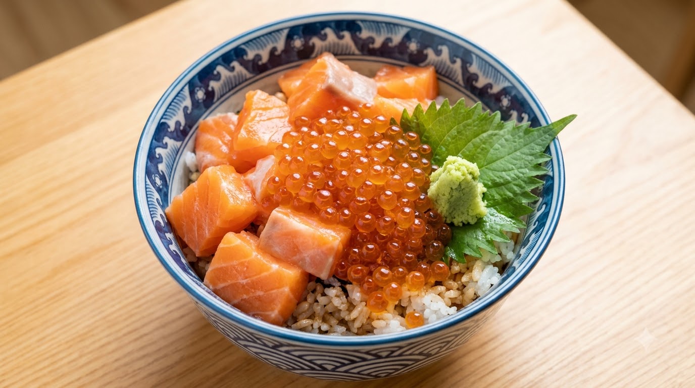Lachs und Lachsrogen Reisschüssel (Kaisendon)