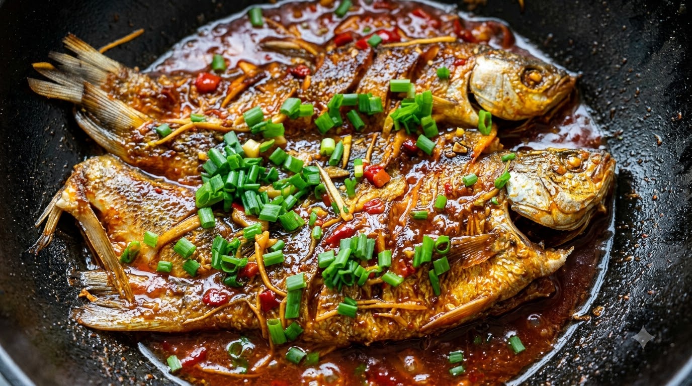 Klassischer geschmorter Gelbschwanzfisch in Biersauce