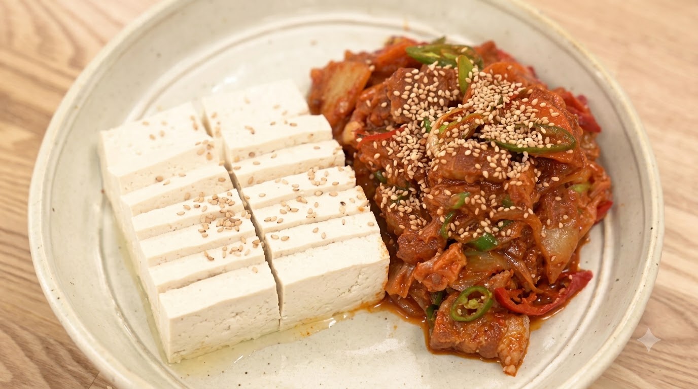 Klassisches koreanisches Dubu Kimchi (Tofu mit gebratenem Kimchi)