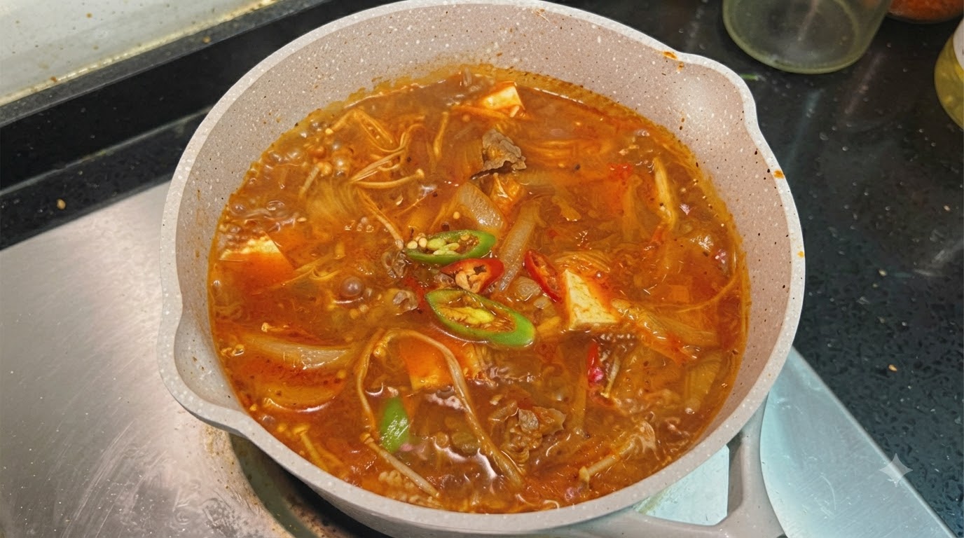 Scharfe Kimchi-Rindfleisch-Tofu-Suppe