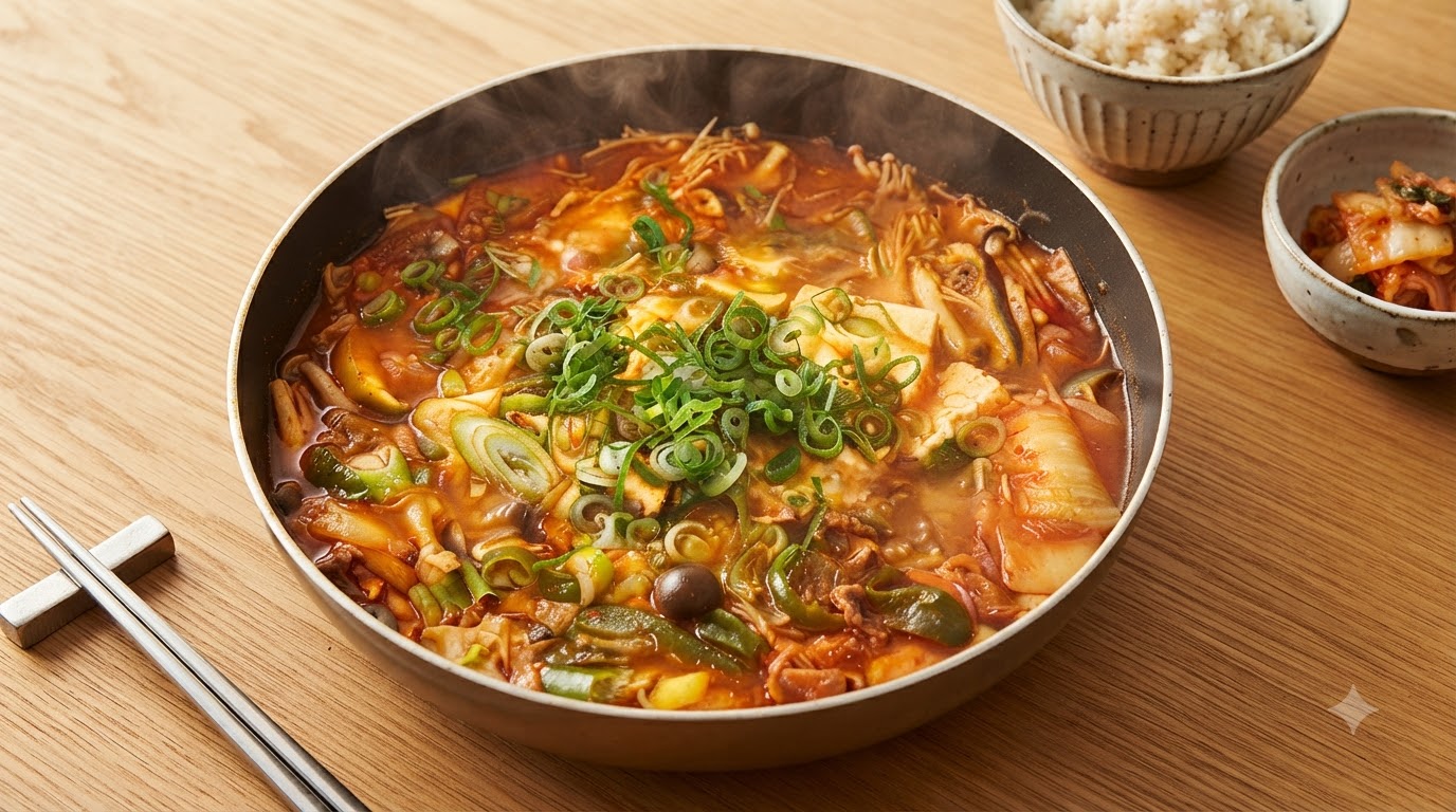 Koreanische Wuerzige Kimchi-Tofu-Suppe (Kimchi-Jjjigae)