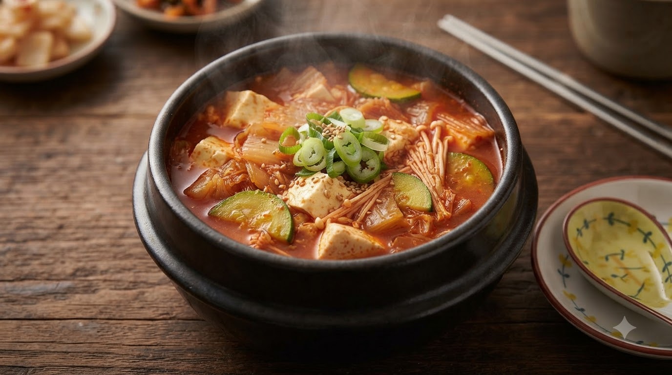 Klassische Koreanische Kimchi-Tofu-Suppe (Sundubu-Jjigae-Art)
