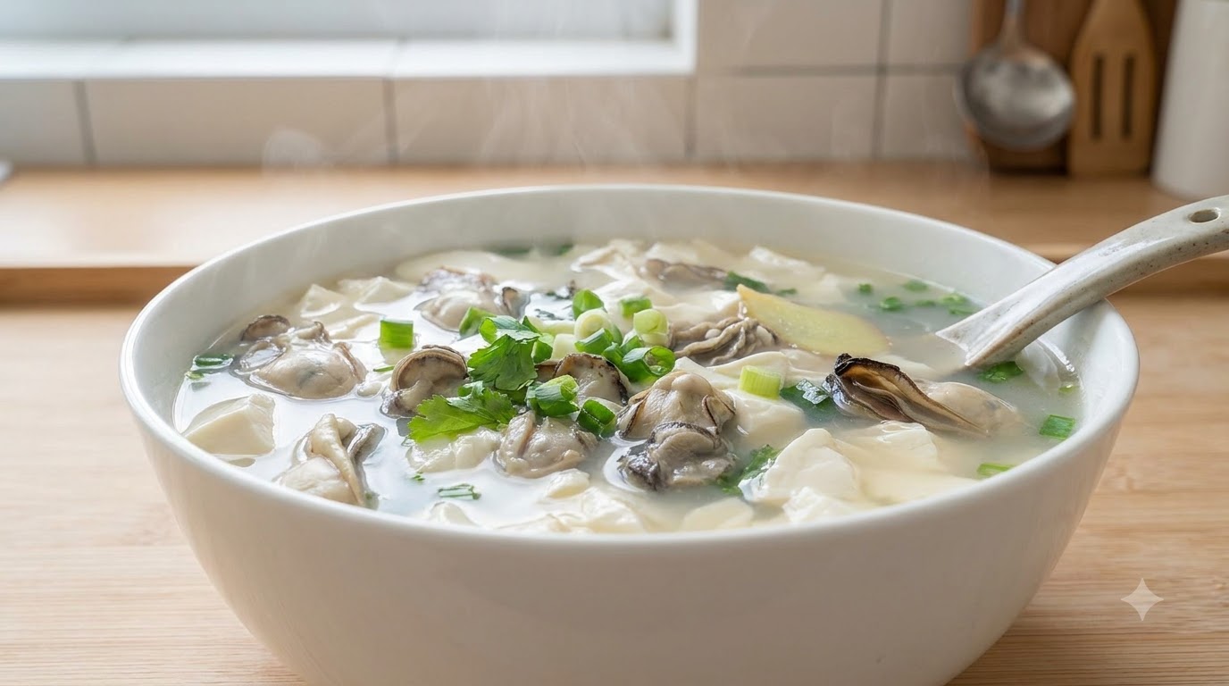 Fettarme Austern-Tofu-Suppe