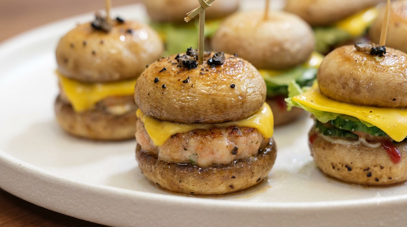 Mini-Burger mit Schwarzem Trüffel, Pilzen und Garnelenpaste