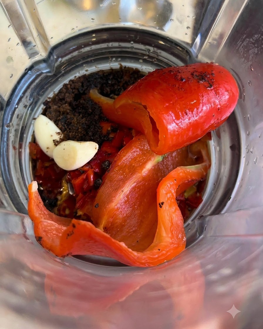 Honigsirup wird in die Mixermischung gegossen.