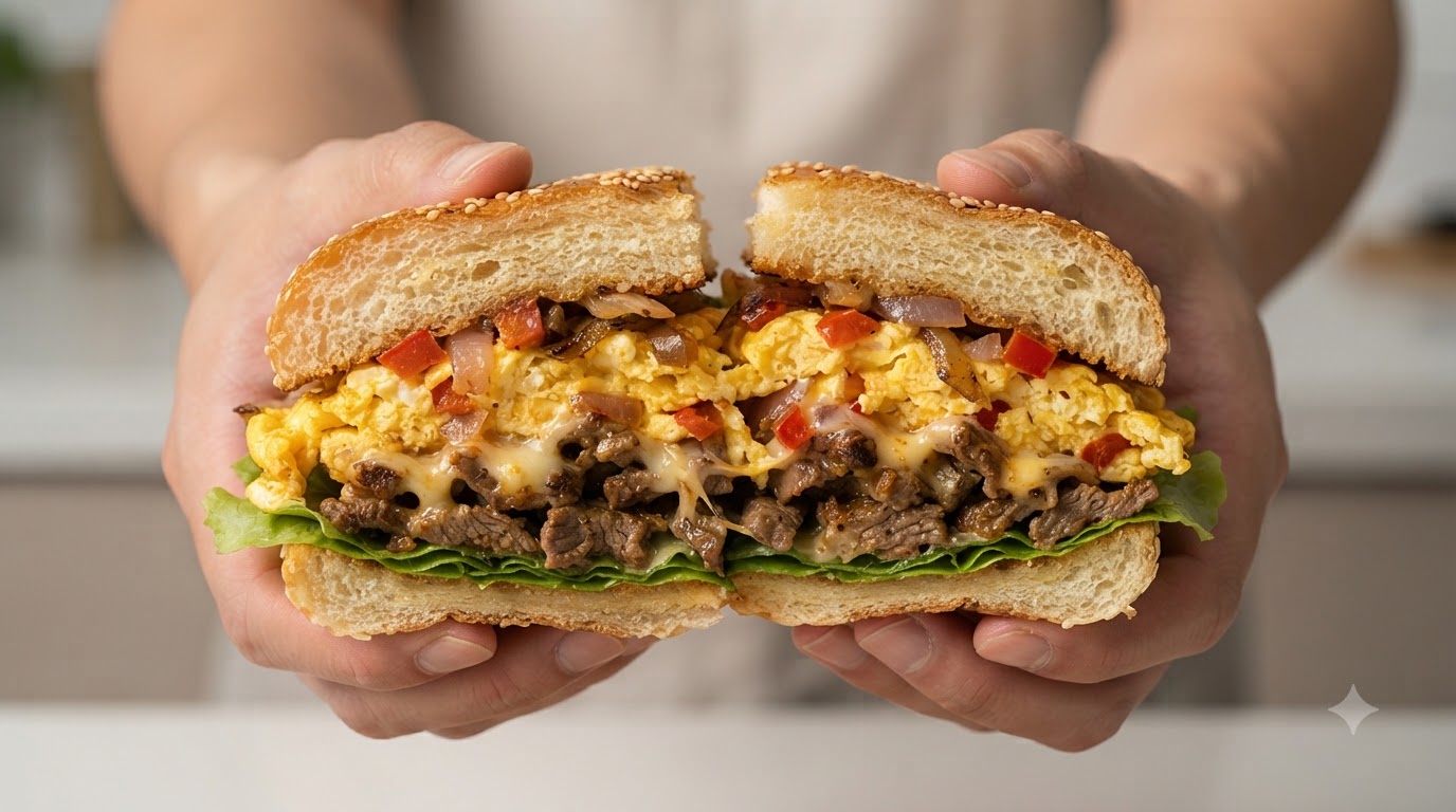 Deftiger Butter-Burger mit Ei, Rindfleisch und geschmolzenem Käse