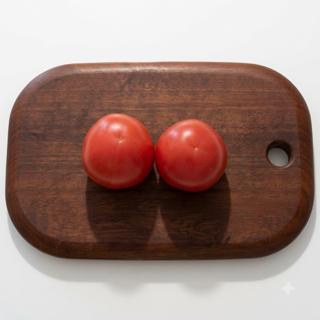 Frische Tomaten in kleine Stücke geschnitten auf einem Holzschneidebrett.