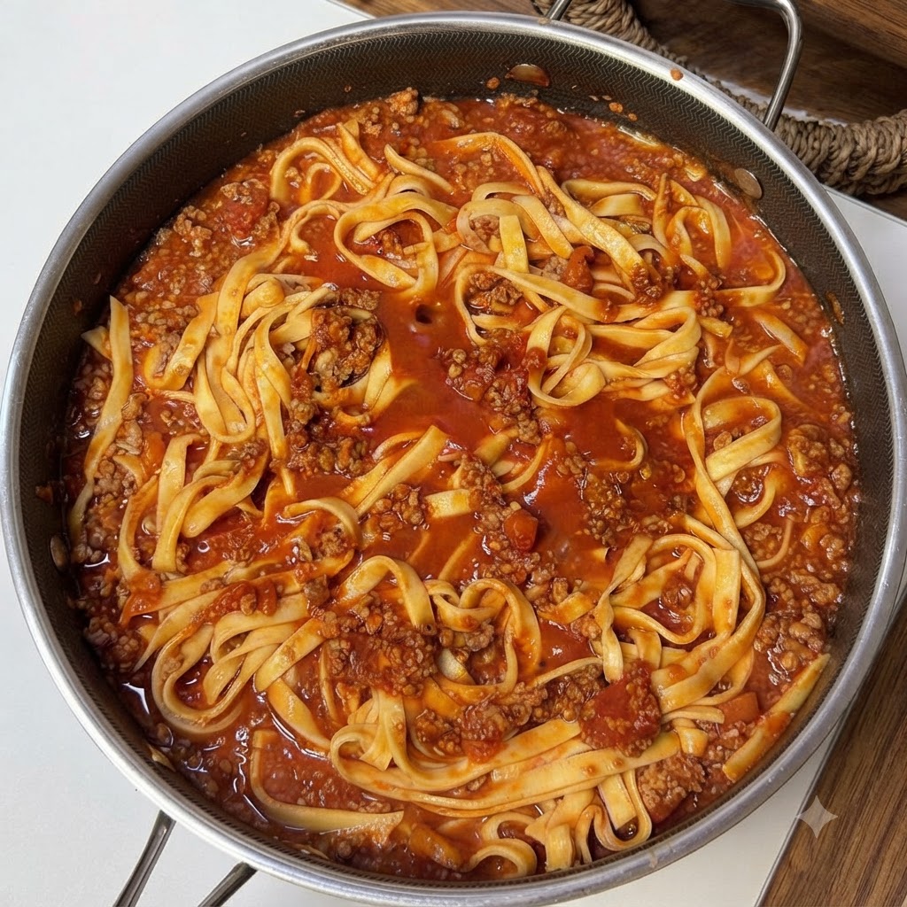 Zubereitete Tomaten-Hackfleisch-Soße wird zum langfristigen Aufbewahren in Gläser gefüllt.