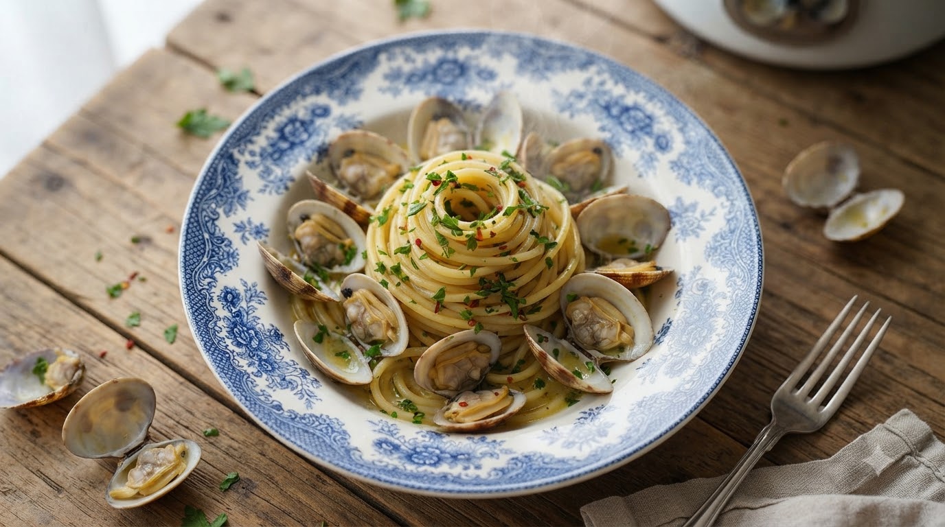 Klassische italienische Spaghetti alle Vongole mit Venusmuscheln