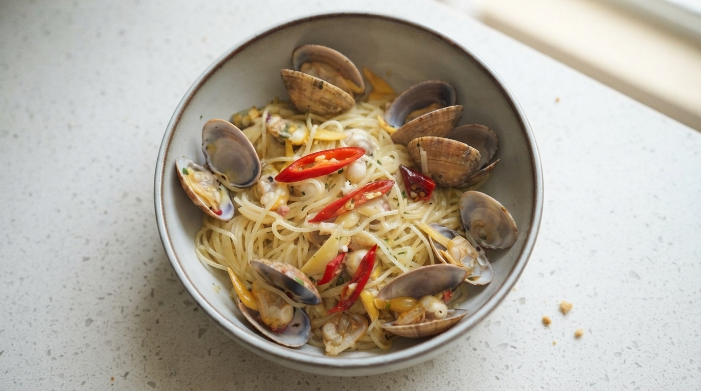 Knoblauch-Muschel-Pasta mit Weißwein und Butter