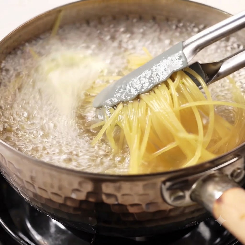 Ein Stück Butter schmilzt in einer erhitzten Edelstahlpfanne zu einer goldenen Flüssigkeit.