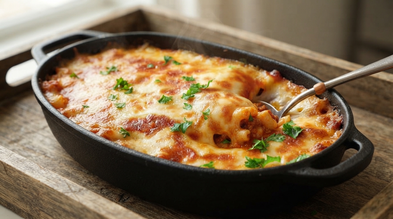 Ultimatives Käse-Überbackenes Pasta-Gericht mit Hackfleischsauce