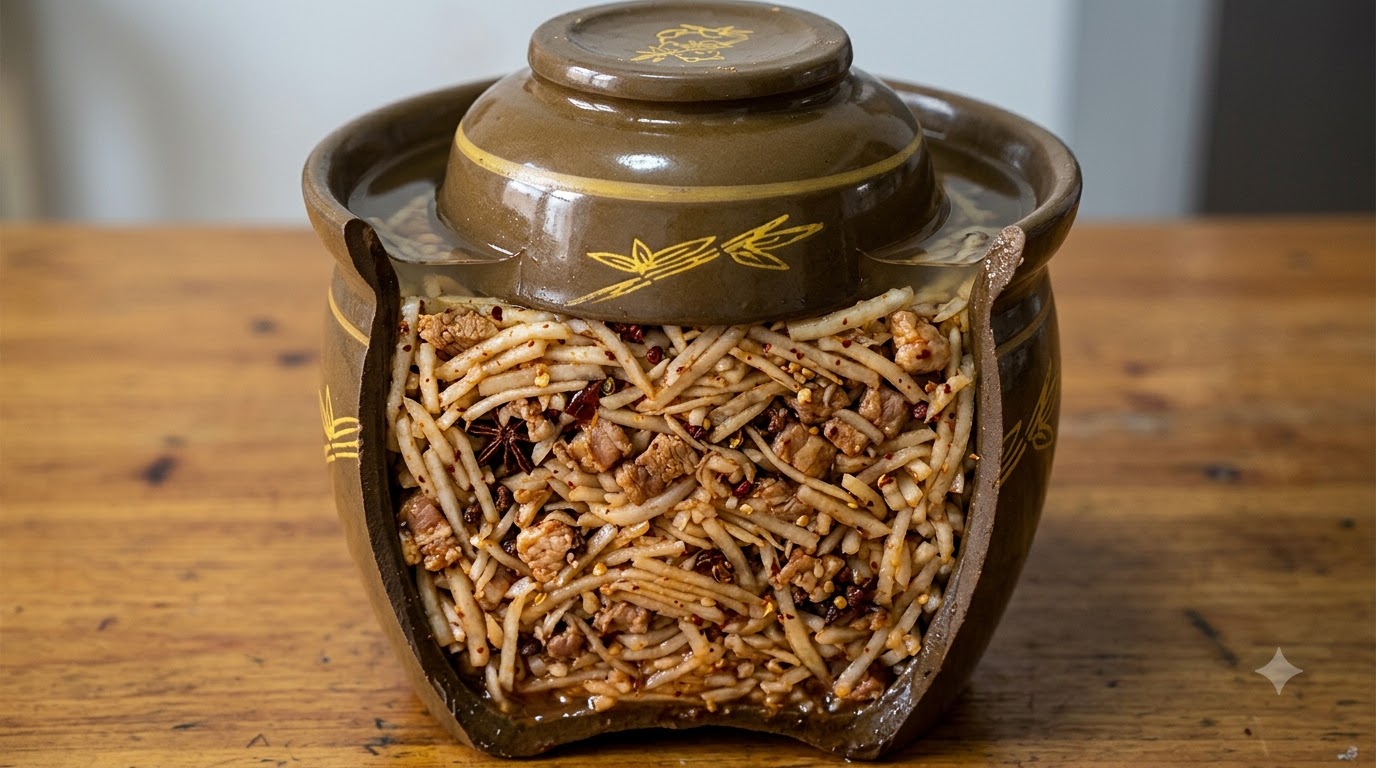 Radieschen-Schinken-Zha (Chinesisches Eingelegtes Schweinefleisch mit Radieschen)