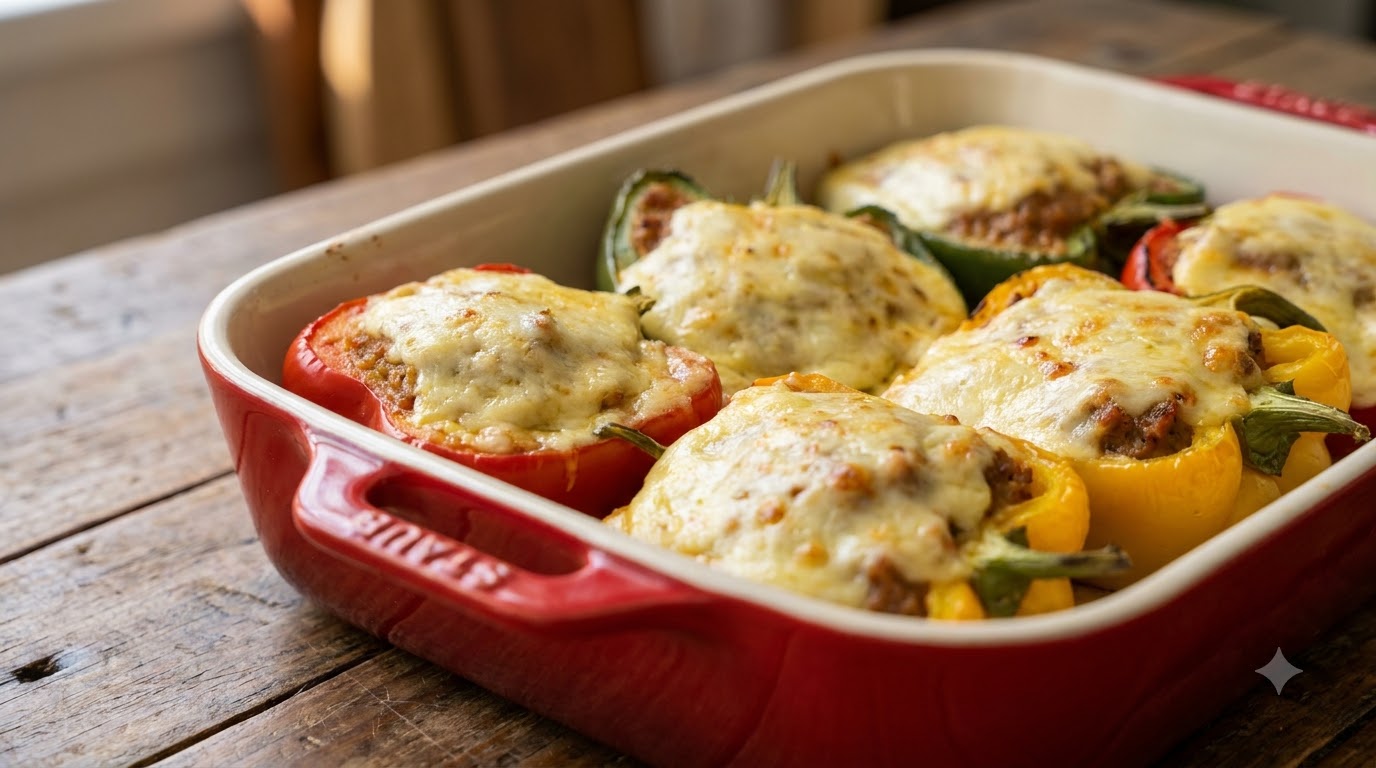 Gefüllte Paprika mit Hackfleisch und Käse überbacken