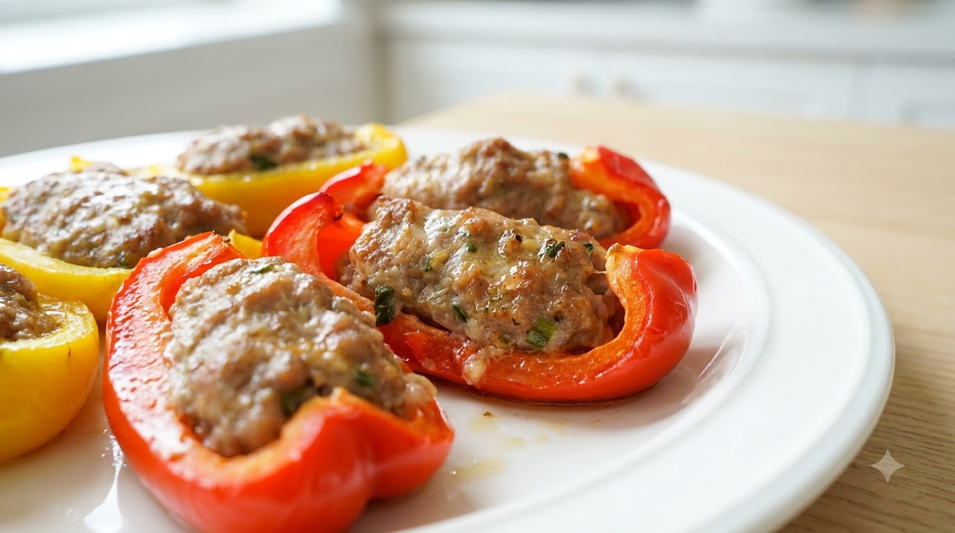 Gefüllte Paprika aus dem Ofen mit gewürztem Hackfleisch