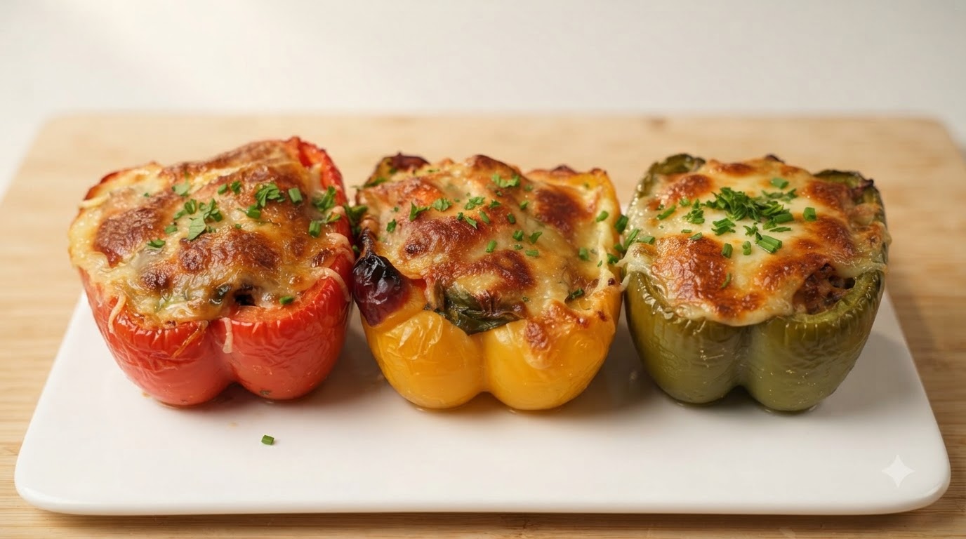 Gefüllte Paprikaschoten mit Hackfleisch und Mozzarella aus dem Ofen