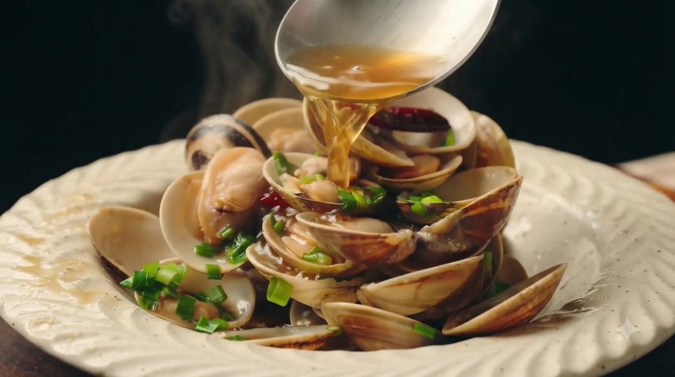 Mitternachtsdinner-Stil Sake-gedämpfte Muscheln (Asari no Sakamushi)