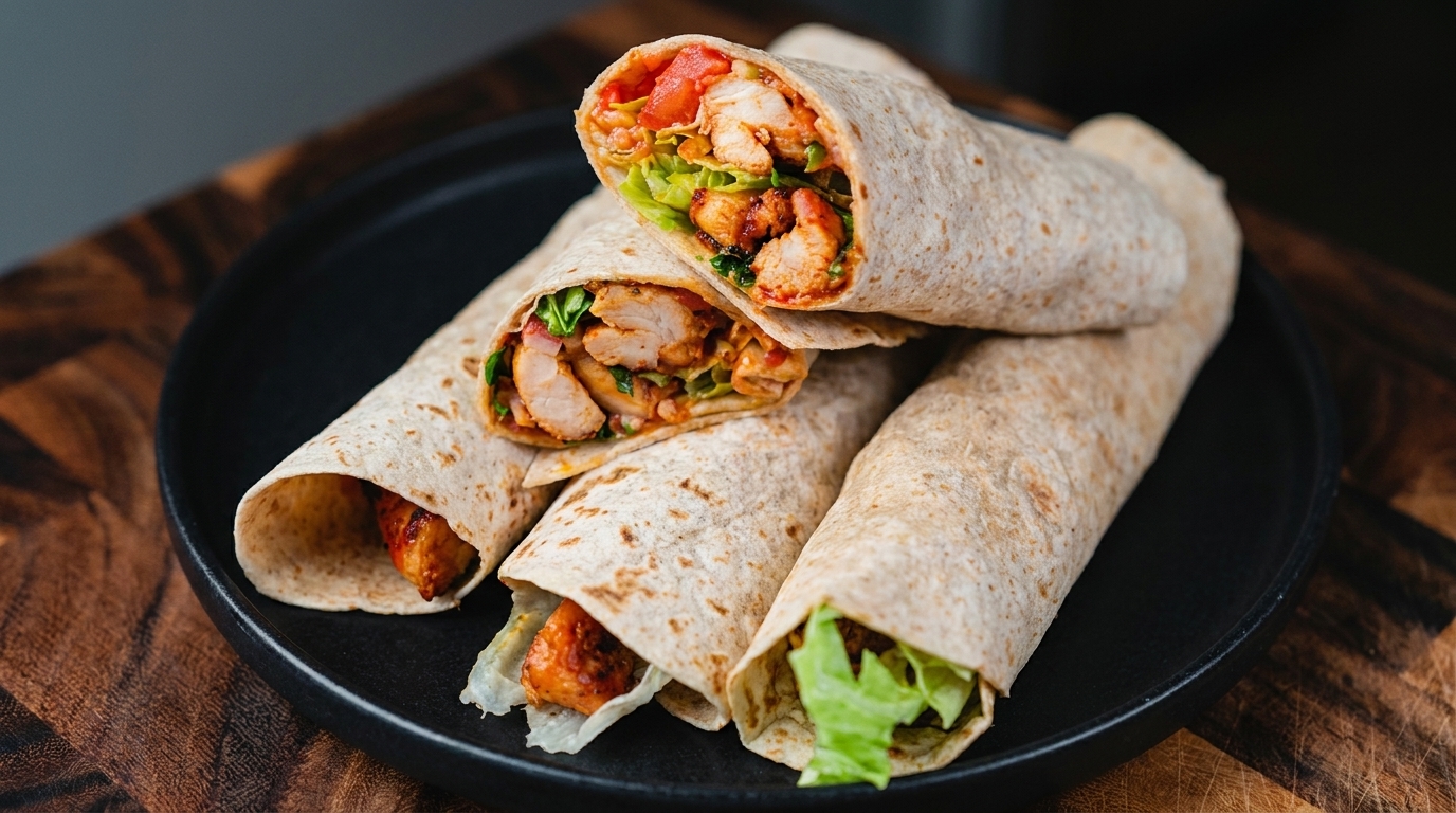 Einfache hausgemachte mexikanische Hähnchen-Burritos