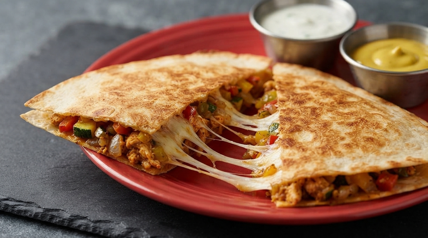 Knusprige mexikanische Hähnchen-Quesadilla mit Mozzarella