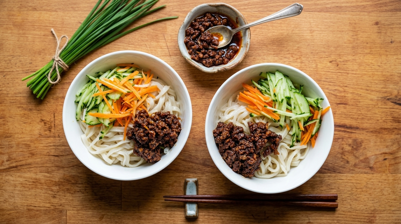 Authentisches Peking Zhajiangmian (Gebratene Nudeln mit Soße)