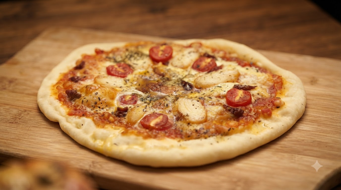 Hausgemachte Pizza-Platte mit cremiger Spinat- und Tomatensauce