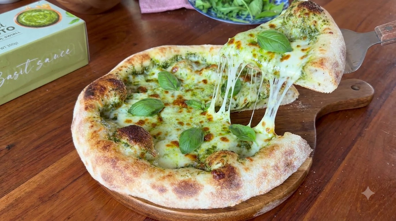 Klassische Italienische Basilikum-Pesto-Pizza