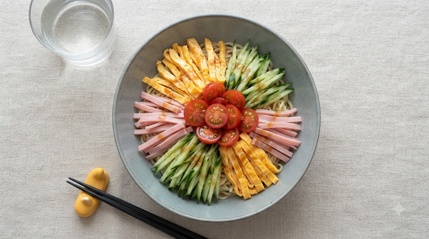 Erfrischendes Hiyashi Chuka (Japanische Kalte Nudeln)