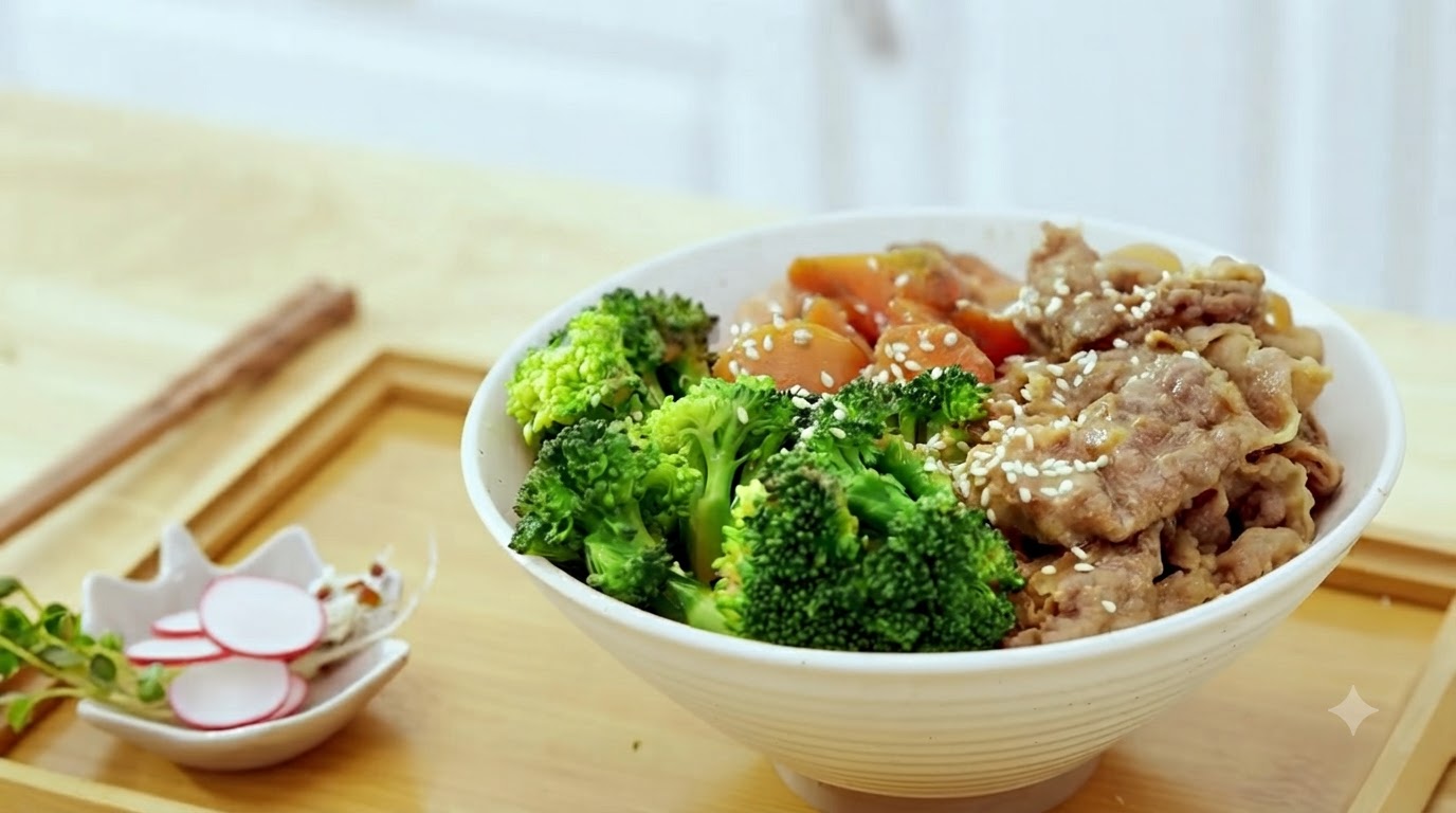 Würzige Miso-Rinder-Brokkoli-Reisschüssel