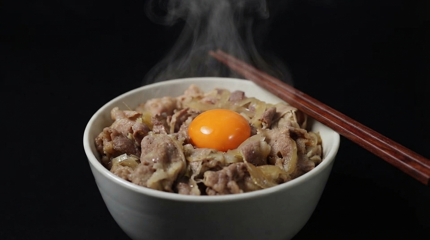 Klassische japanische Rindfleischschüssel Gyudon