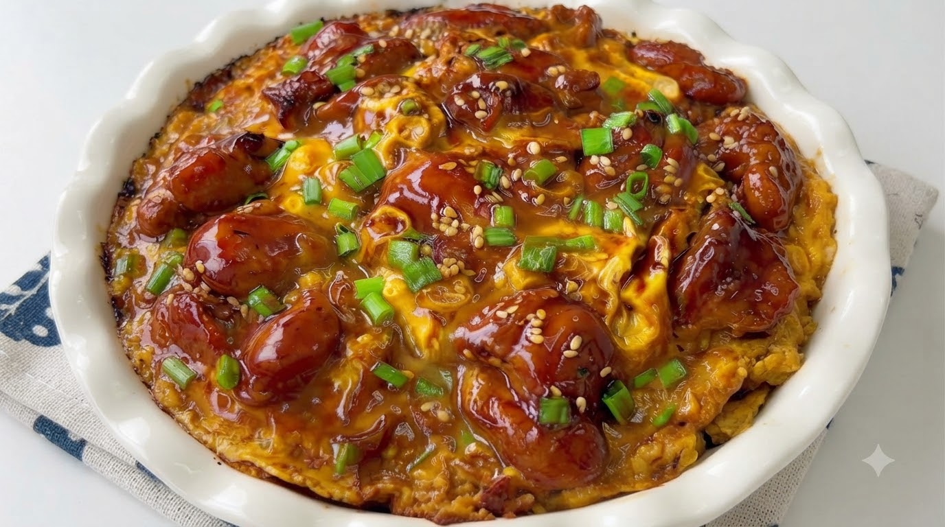 Saftiges Hähnchen-Reis-Gericht mit Ei