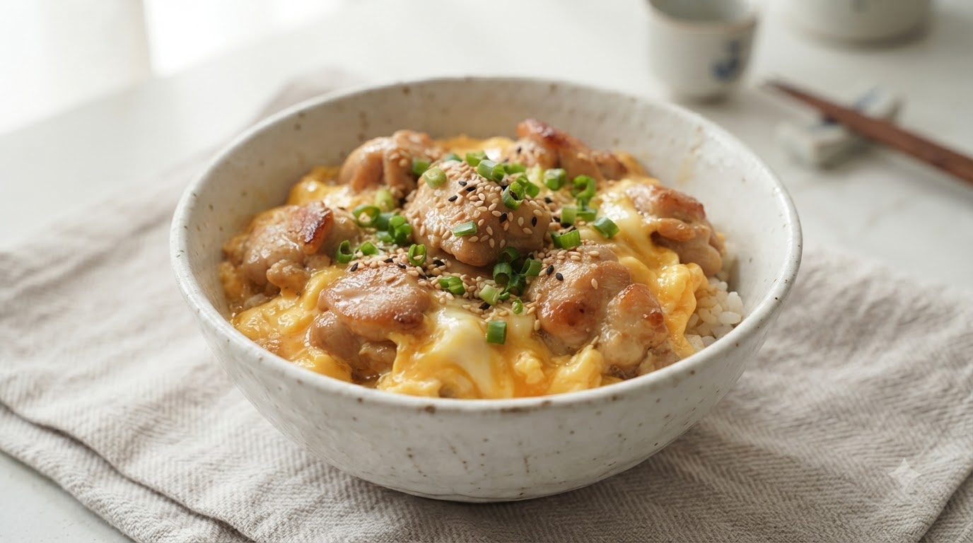 Oyakodon: Japanische Hähnchen-Reis-Bowl mit cremigem Ei