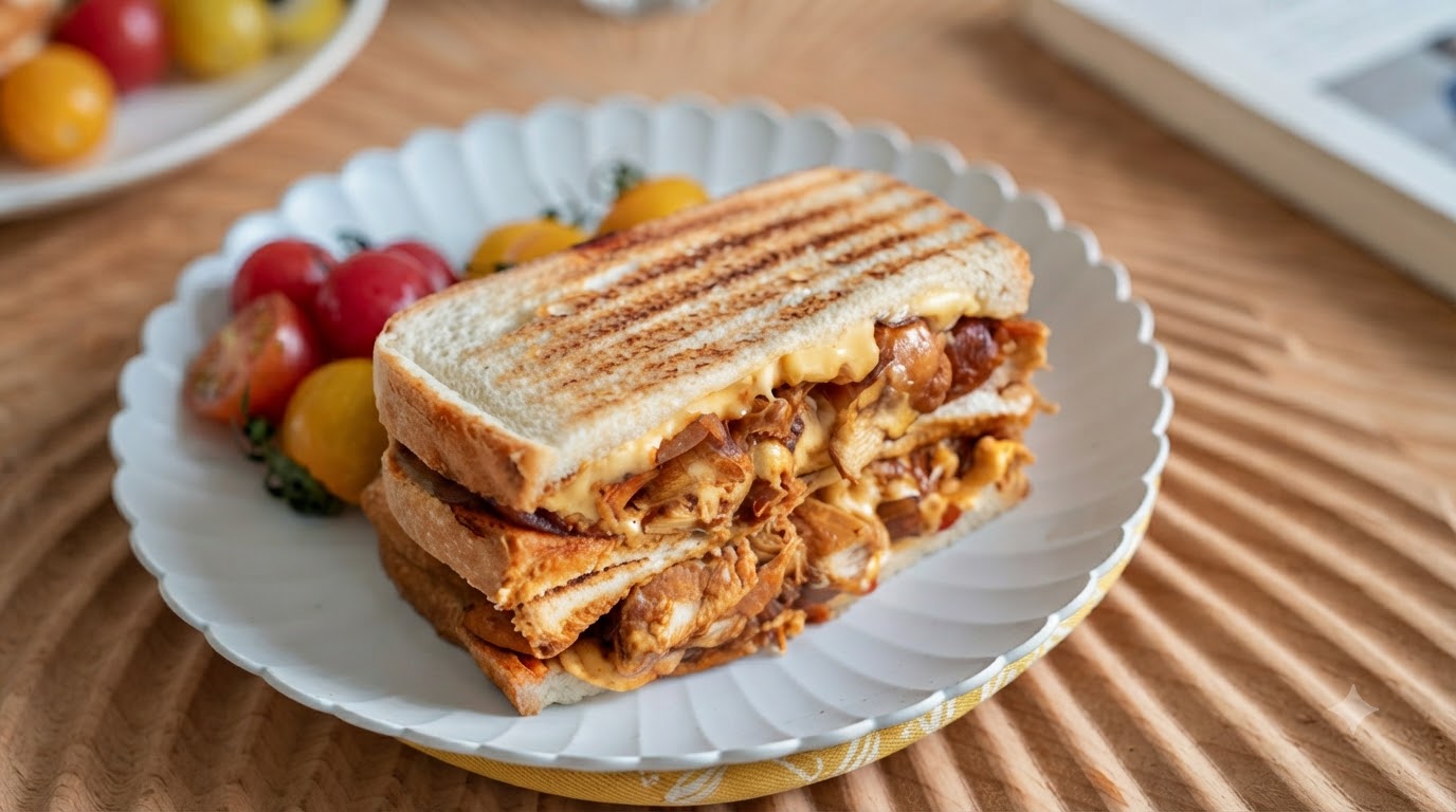 Pikantes Kimchi-Hähnchen-Käse-Sandwich