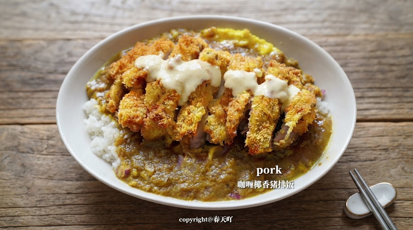 Kokosnuss-Curry mit Schweineschnitzel und Reis (Katsukare)