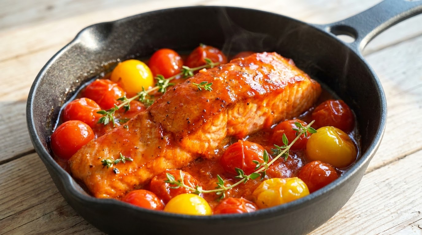 Gebratener Lachs mit Tomatenglasur