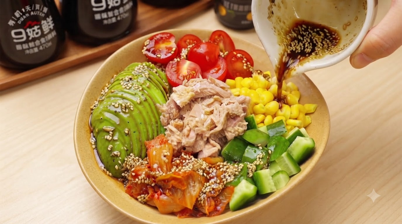 Gesunde Thunfisch Avocado Reis Bowl